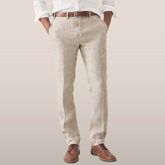 Men's breathable linen summer trousers in a modern fit, perfect for casual or smart casual wear.