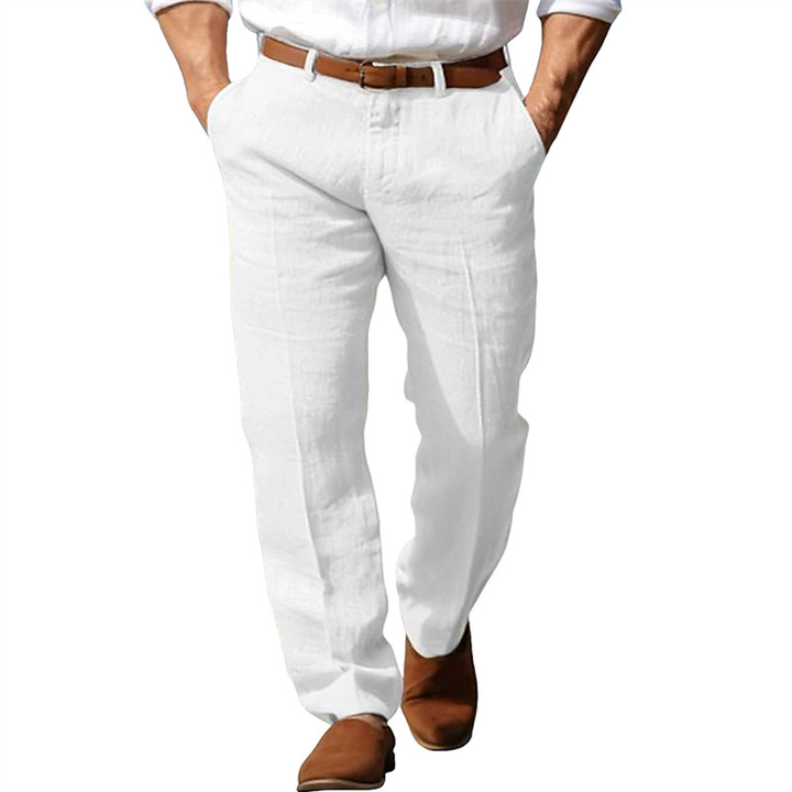 Versatile men's linen pants with a modern fit, ideal for staying cool in summer.
