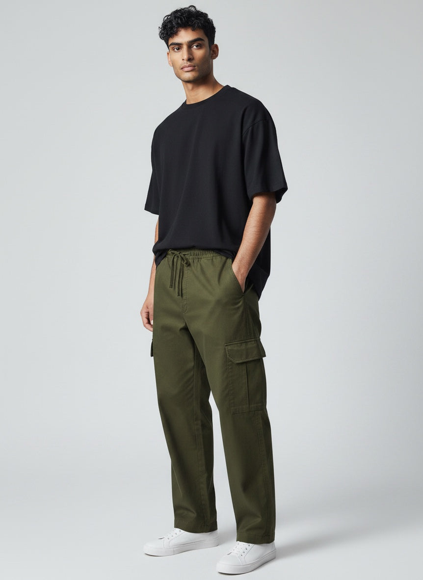 Men's summer casual pants: breathable, multi-pocket, straight leg. Drawstring for comfort & versatility.