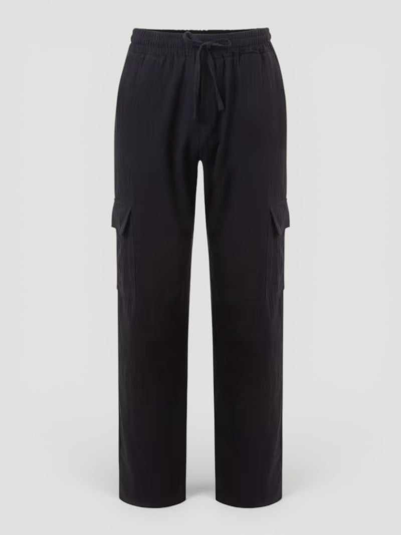 Men's versatile multi-pocket casual pants. Breathable, straight leg, and comfortable with a drawstring.
