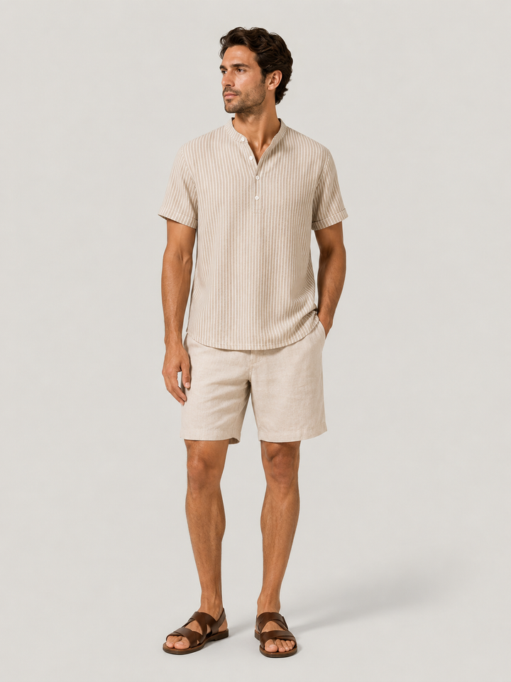 Men's breathable short sleeve henley shirt, relaxed fit, perfect for summer casual wear & style.