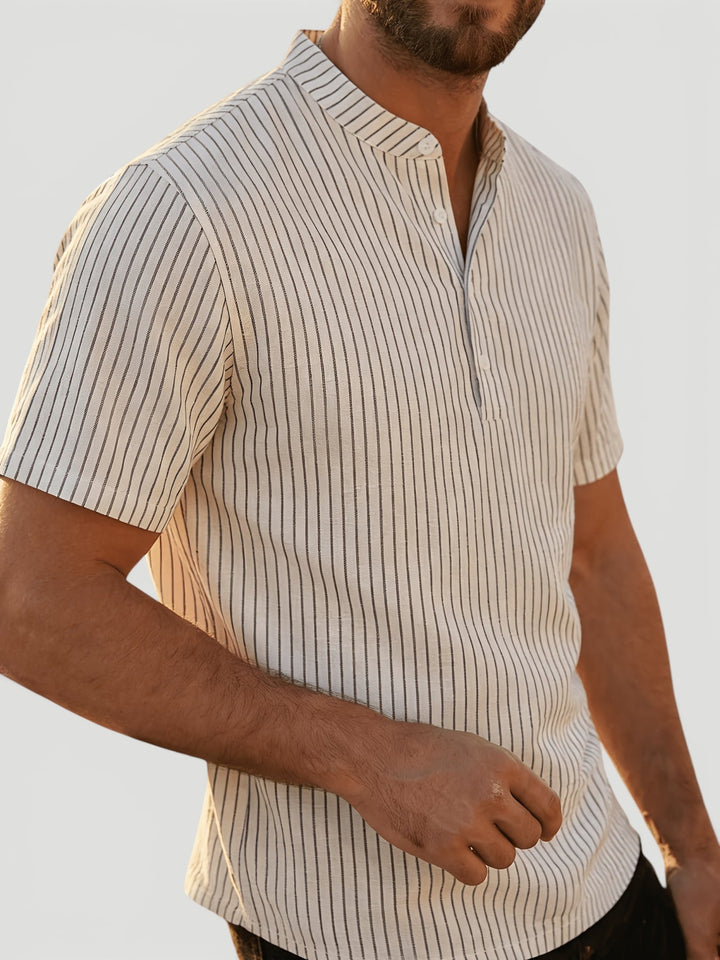 Stylish men's relaxed fit henley shirt with button detail, breathable, short sleeve for summer fashion.