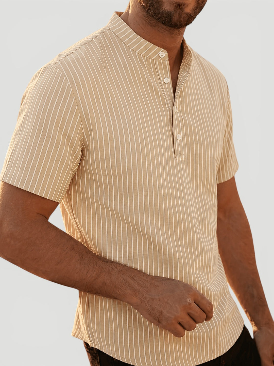 Comfortable & breathable men's short sleeve henley, relaxed fit, perfect for summer style & casual outings.