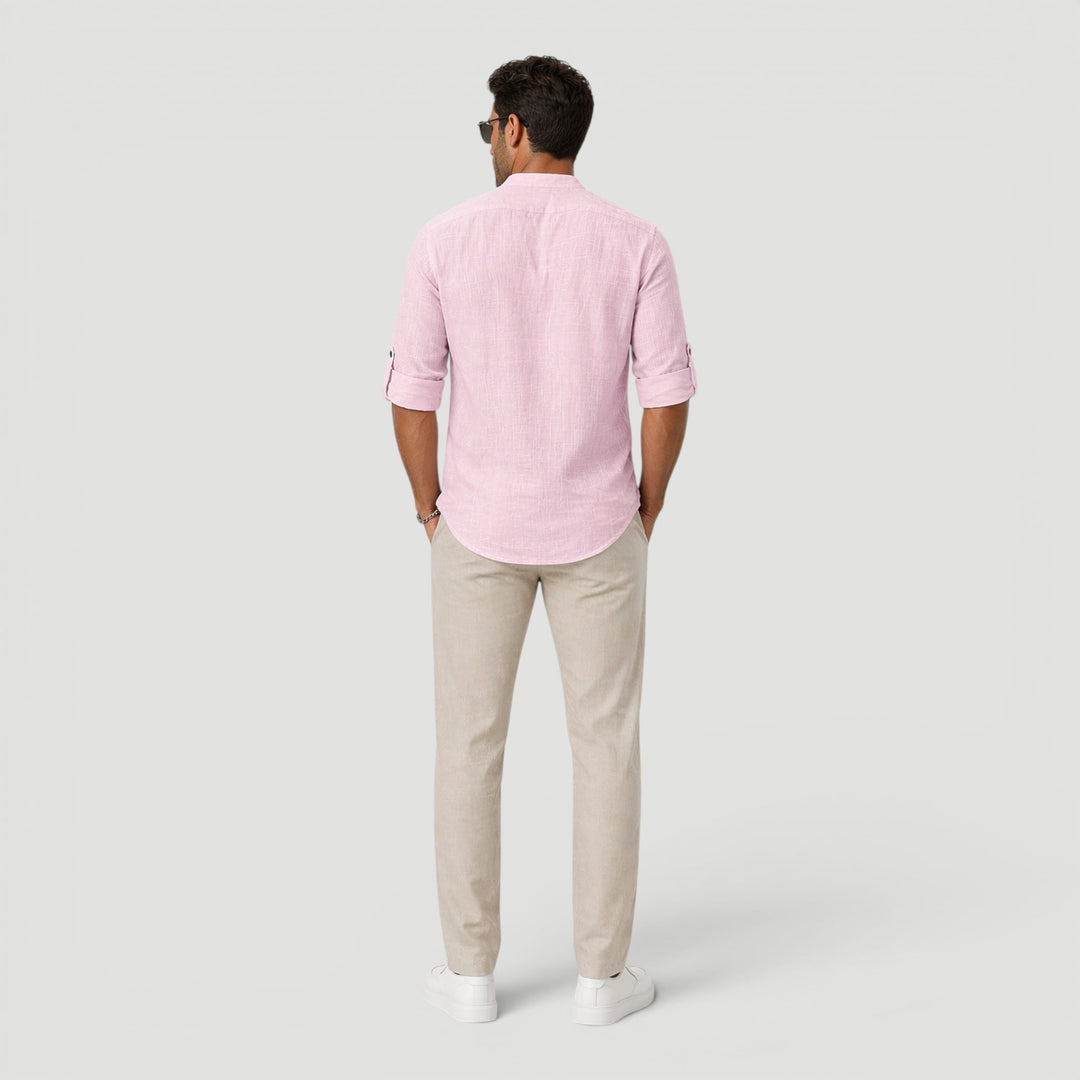 Relaxed fit v-neck men's short sleeve shirt, perfect for stylish, lightweight summer fashion.