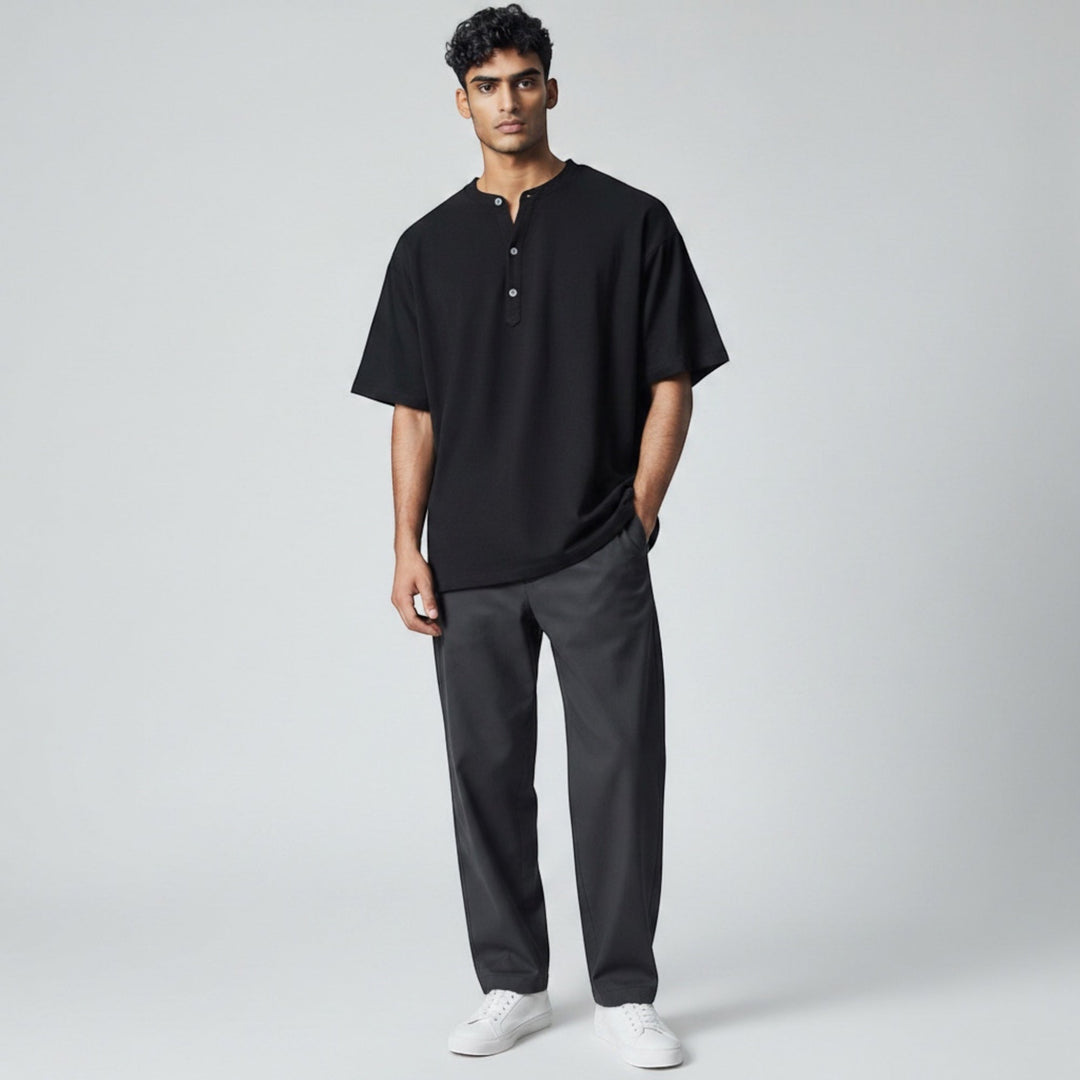 Lightweight & breathable men's summer shirt with short sleeves and a v-neck for casual style.