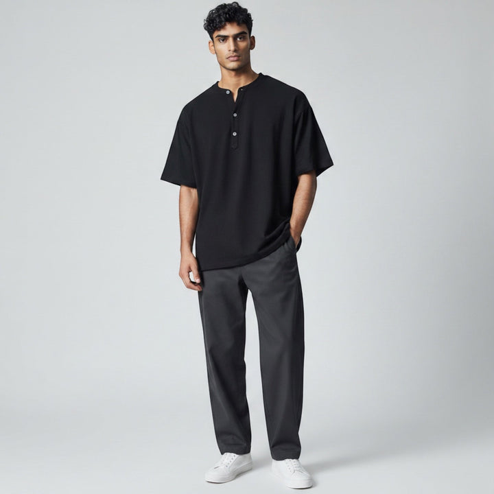Lightweight & breathable men's summer shirt with short sleeves and a v-neck for casual style.