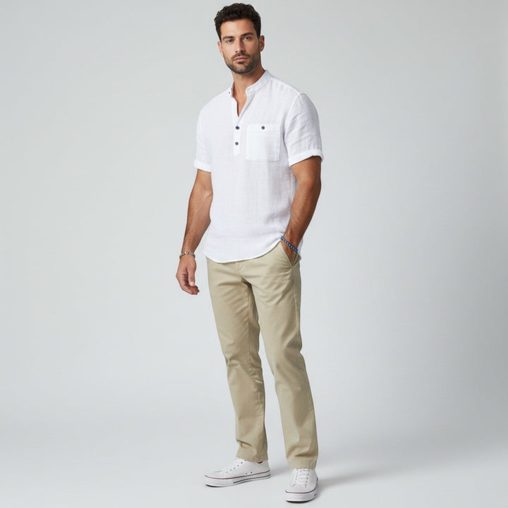 Men's casual short sleeve shirt with a relaxed fit & breathable fabric, great for warm weather.
