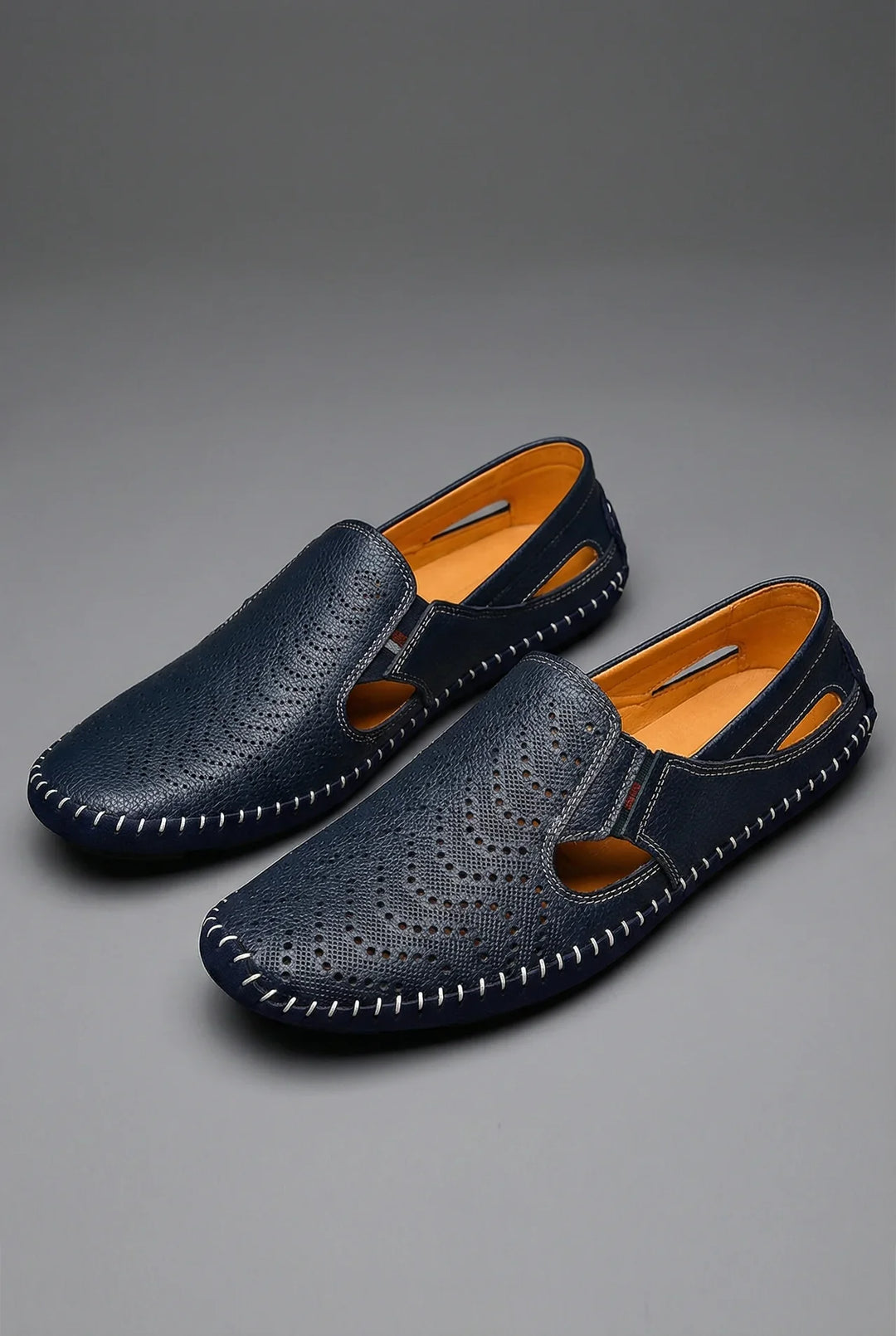 Close-up of the side view of men's comfortable slip-on walking shoes.