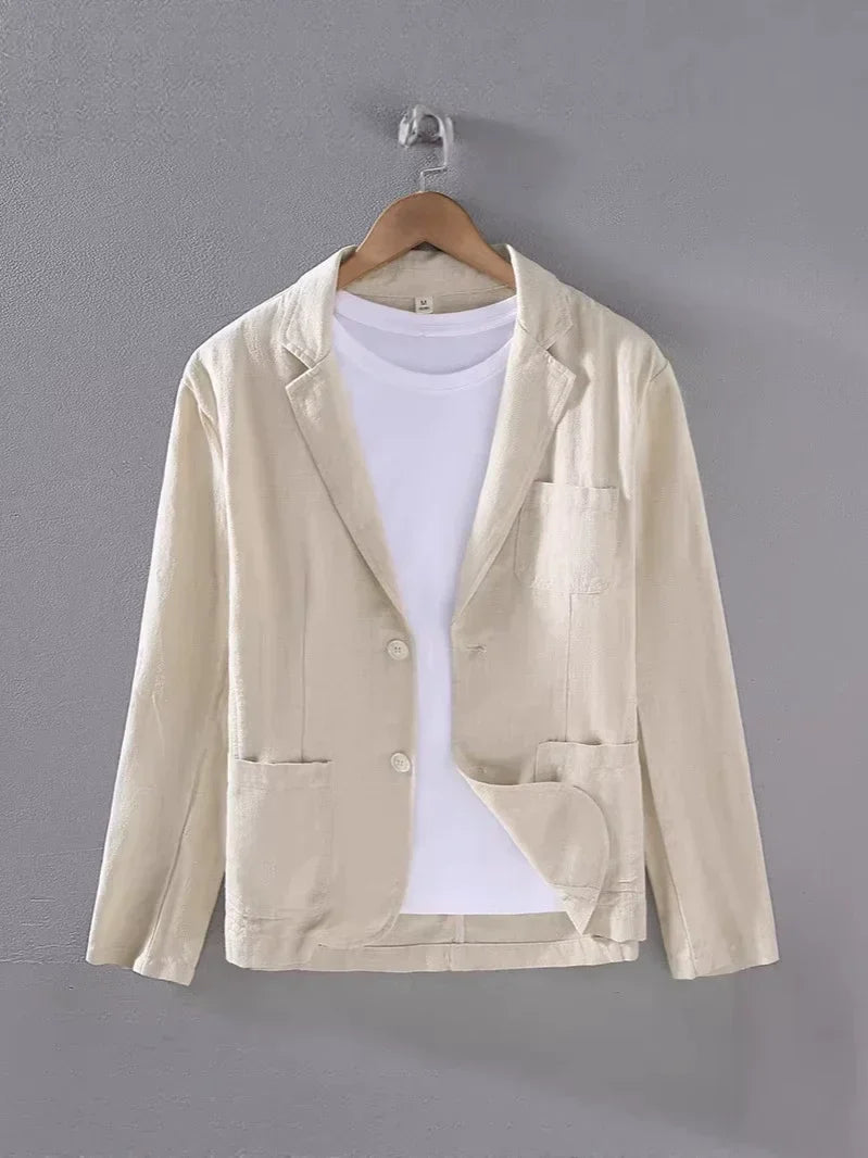Men's breathable unstructured summer blazer for casual elegance and warm weather.