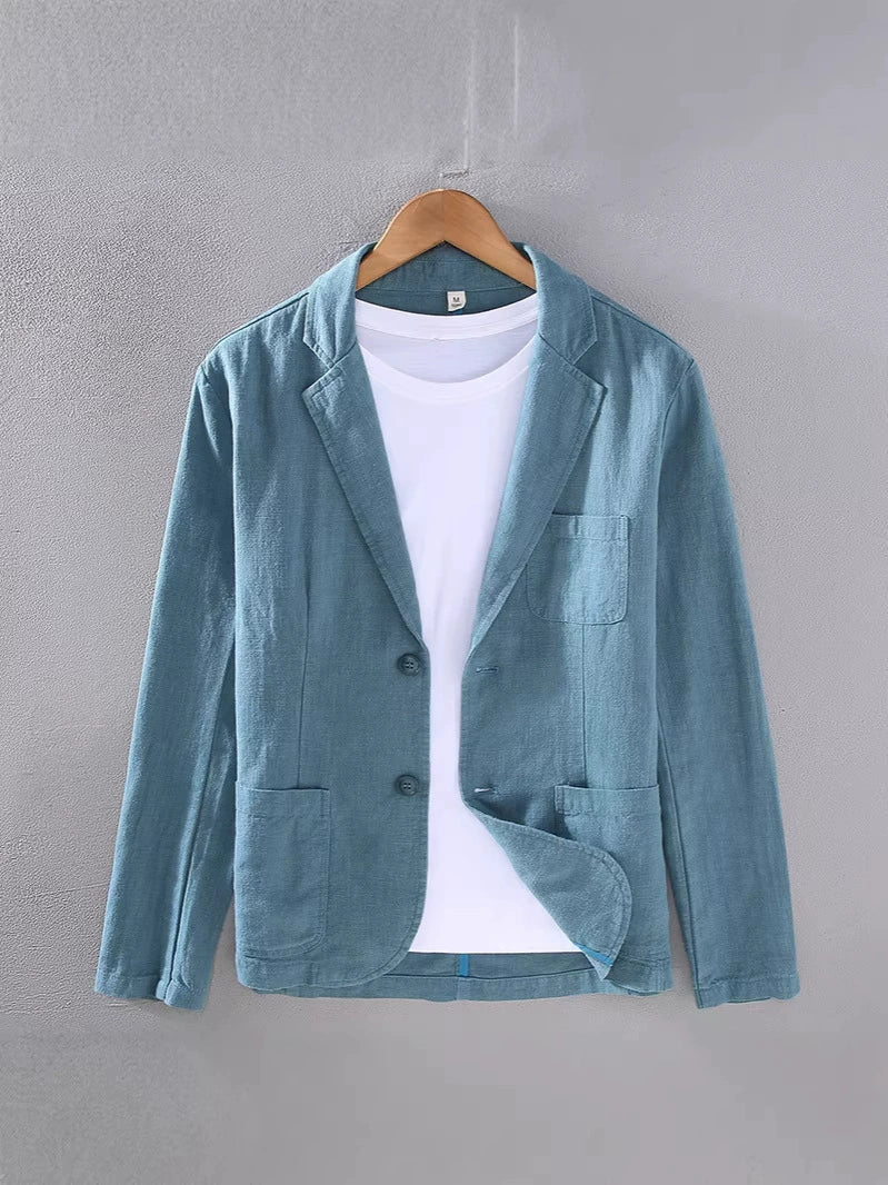 Men's casual summer blazer, tailored fit, perfect for travel or warm weather events.