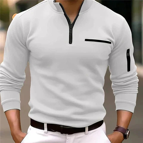 Men's breathable zip-up sweater in navy blue, perfect for casual everyday wear.