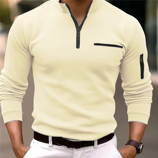 Stylish men's zip-up pullover sweater, a versatile addition to any casual wardrobe.