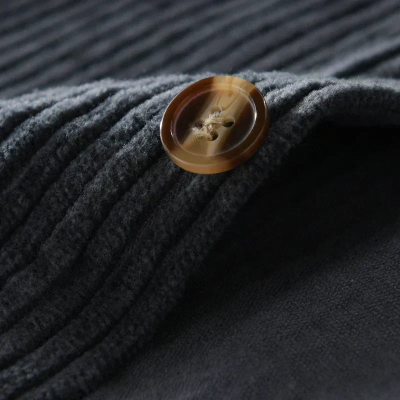 Model showcasing the comfortable fit of this men's corduroy casual shirt.