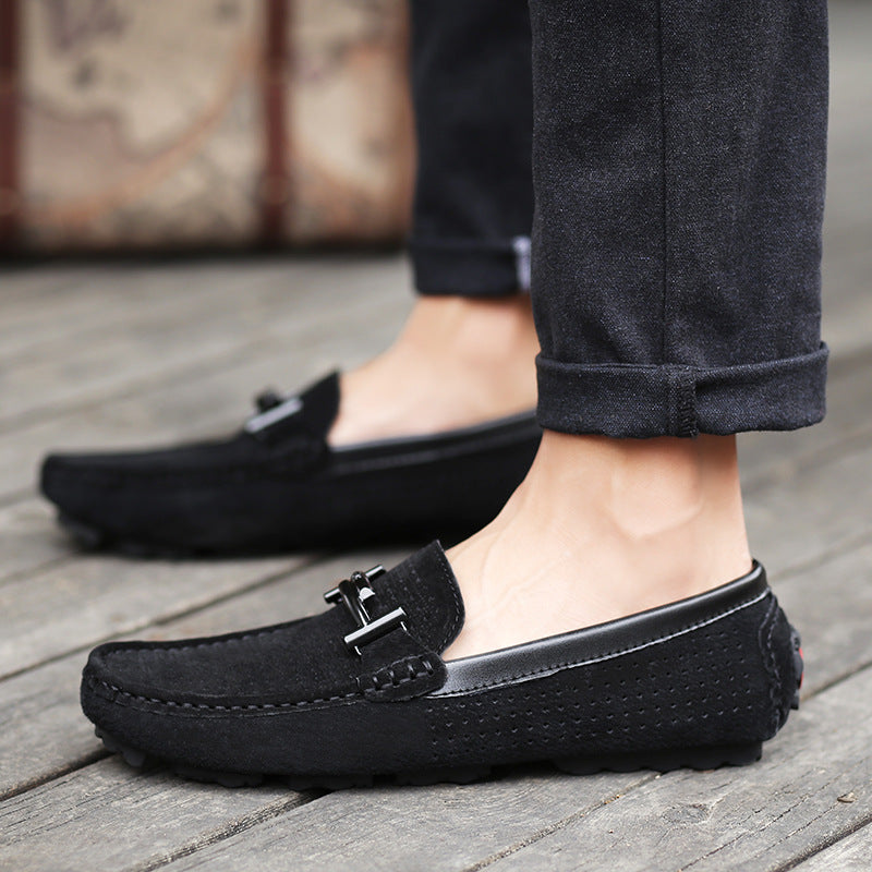 Men's brown leather breathable loafers, stylish everyday casual and formal footwear.