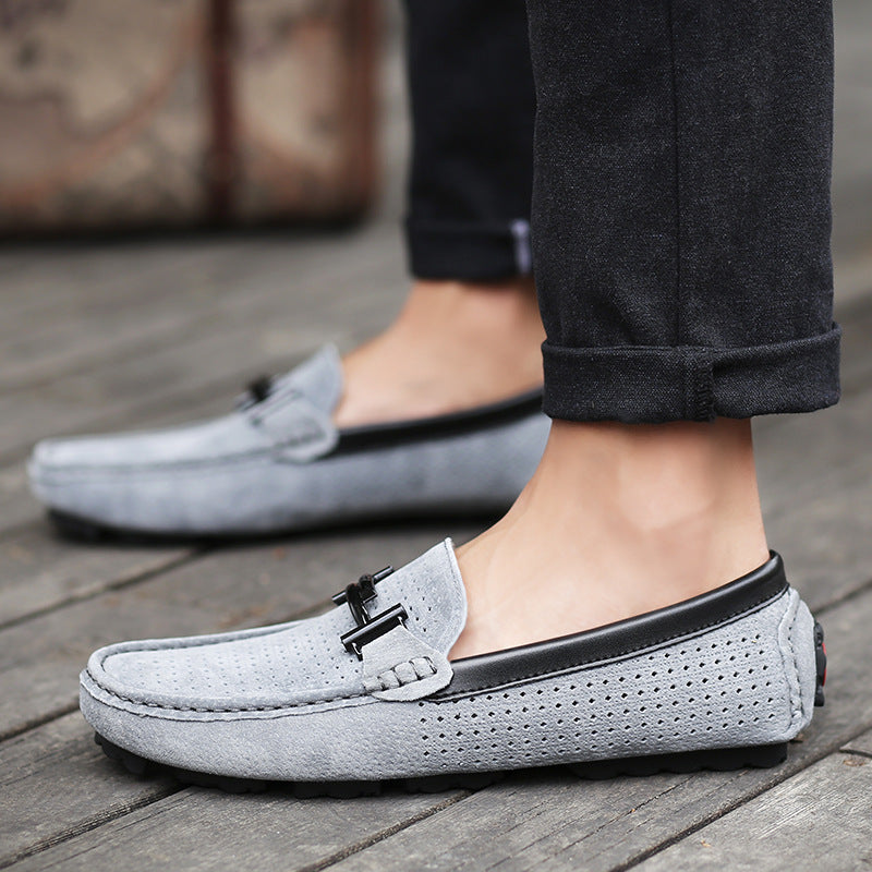 Comfortable men's slip-on leather loafers, versatile breathable shoes for daily wear.