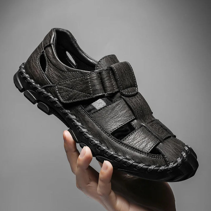 Comfortable closed-toe fisherman sandals for men with secure hook-and-loop closure