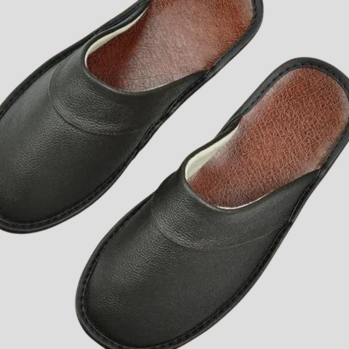Stylish men's indoor footwear, soft leather house shoes for lounging.