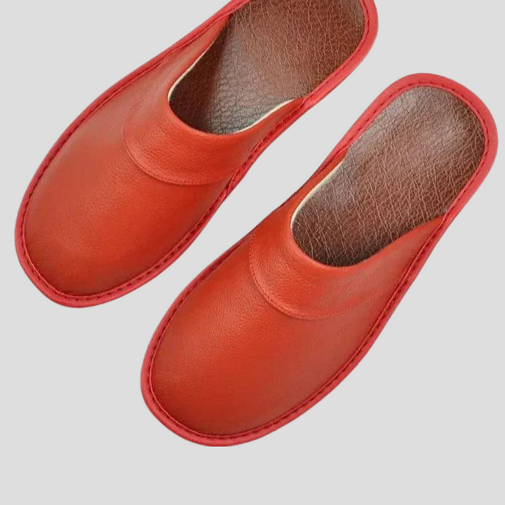 Elegant men's leather house shoes, premium indoor footwear for comfort.