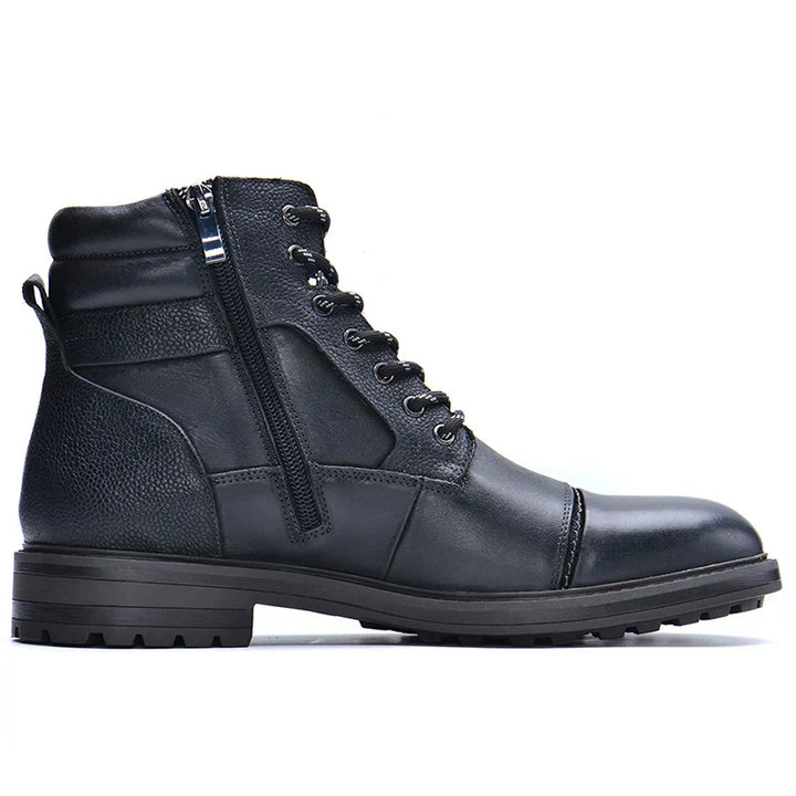 Stylish men's brown leather boots featuring both side zip and lace-up closure.