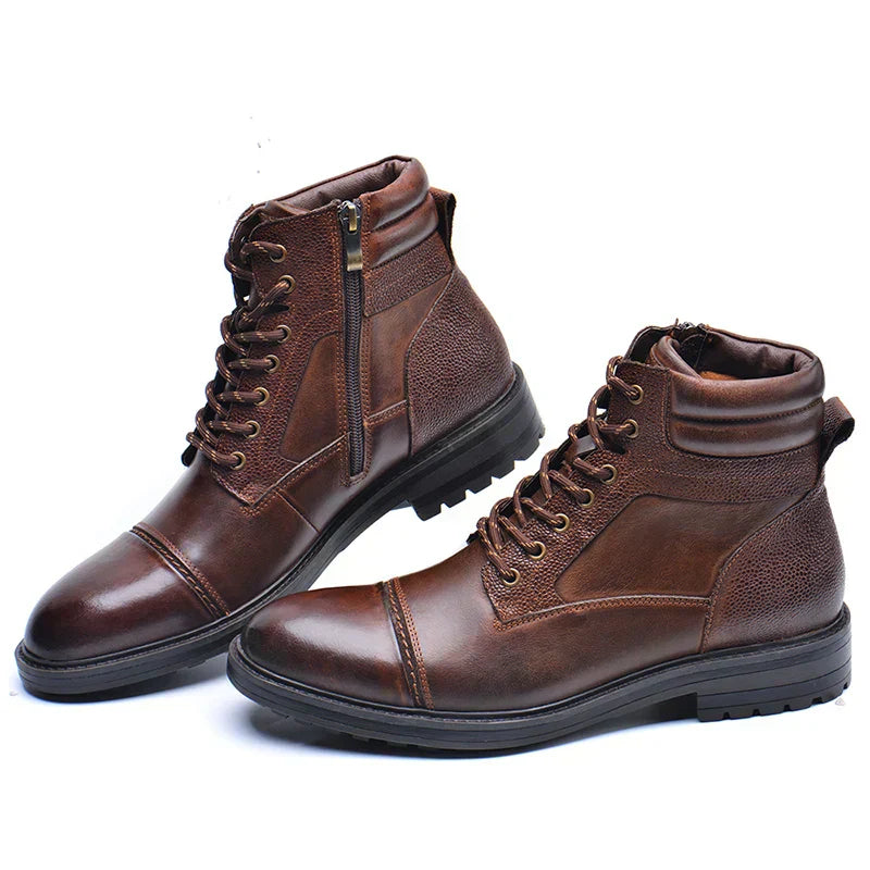 Durable men's leather boots in brown, perfect for smart casual and outdoor adventures.