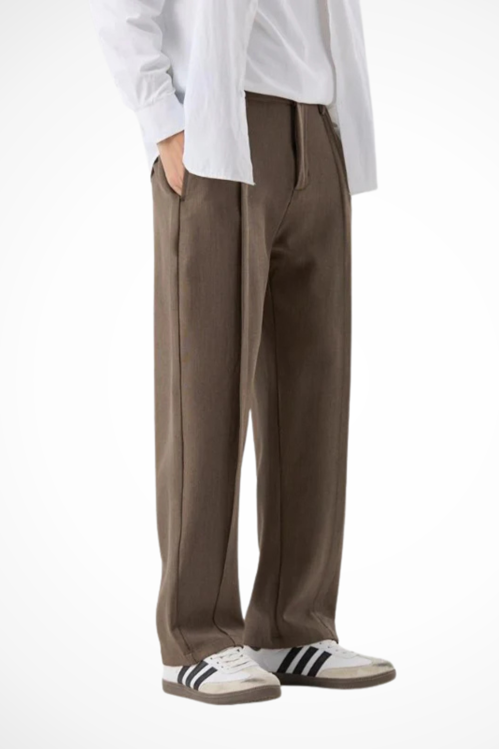 Men's brown wide leg pleated tailored trousers by Celeste London