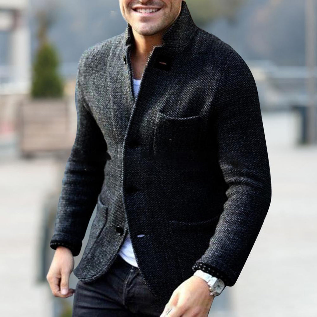 Men's button-down casual jacket with stand collar. Perfect for everyday wear & smart casual fashion.
