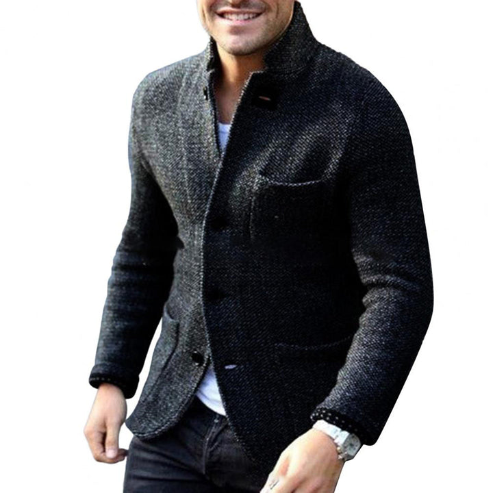 Smart casual men's jacket with button-down closure & stand collar. Versatile everyday outerwear.