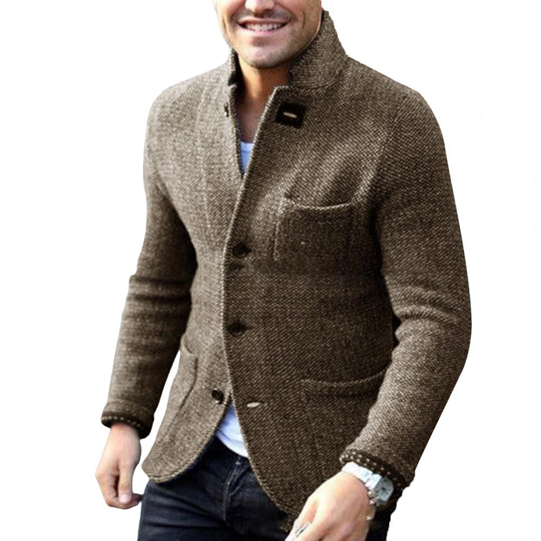 Men's versatile button-down casual jacket with stand collar. Perfect smart casual and everyday fashion outerwear.