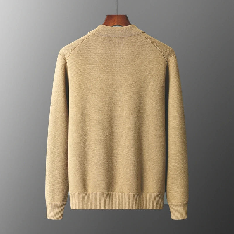 Collared men's button-down cardigan. Versatile sweater for smart casual or everyday fall & winter layering.