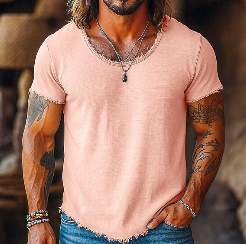 Slim-fit men's crew neck summer shirt, a versatile and essential piece for modern casual style.