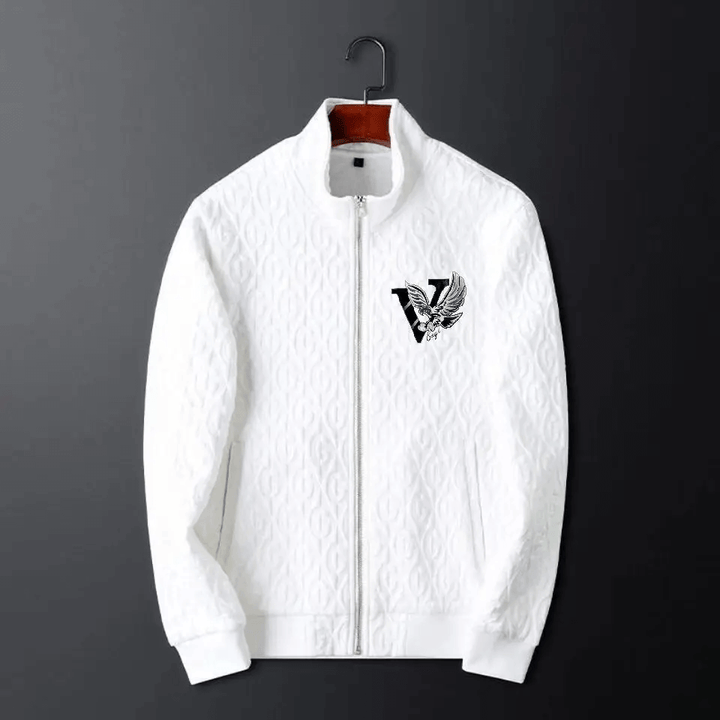 Warm men's cable-knit matching tracksuit set for fall and winter. Includes cozy full-zip jacket and comfortable pants.