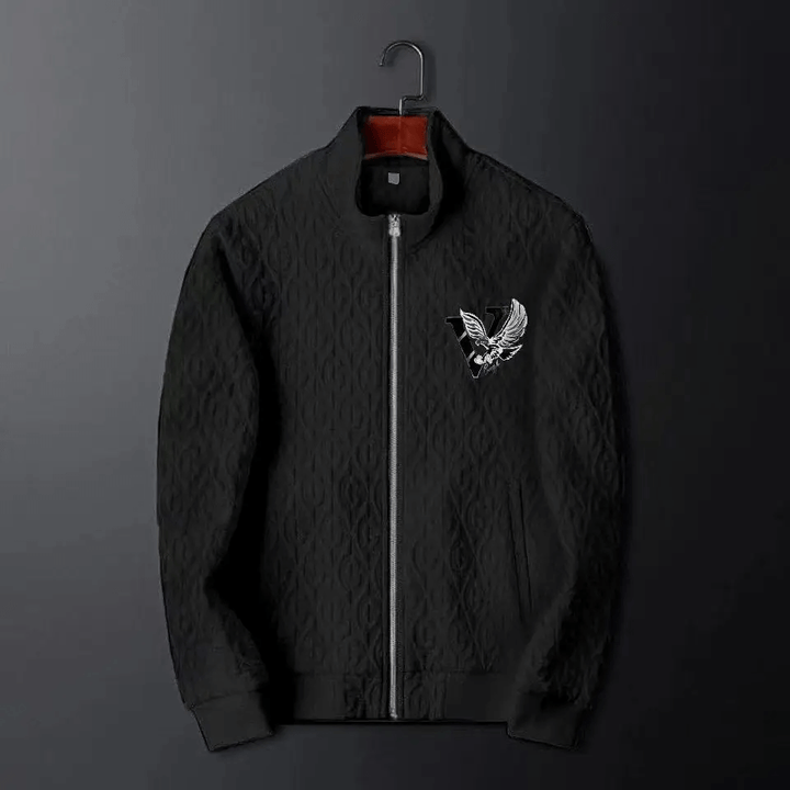 Comfortable men's cable-knit two-piece tracksuit set. Features a stylish full-zip jacket and cozy matching pants.