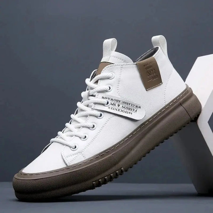 Men's canvas high-top trainers, lace-up style, comfortable for everyday wear & street fashion.