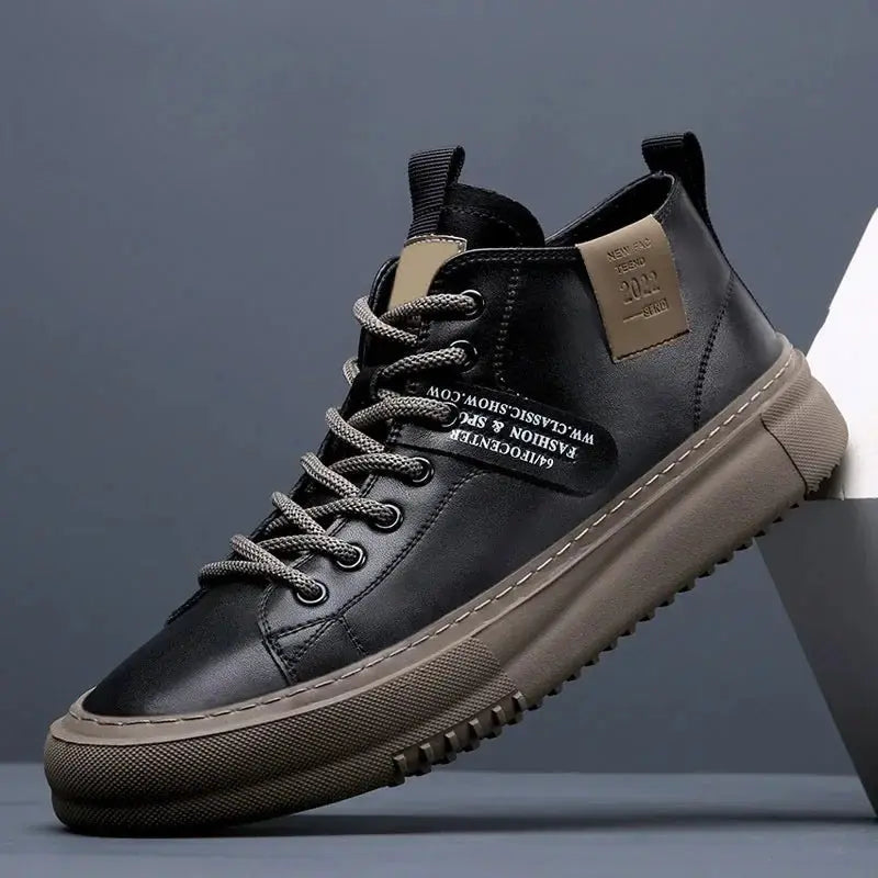 Stylish men's high-top canvas trainers, lace-up design for ultimate casual comfort and fashion.