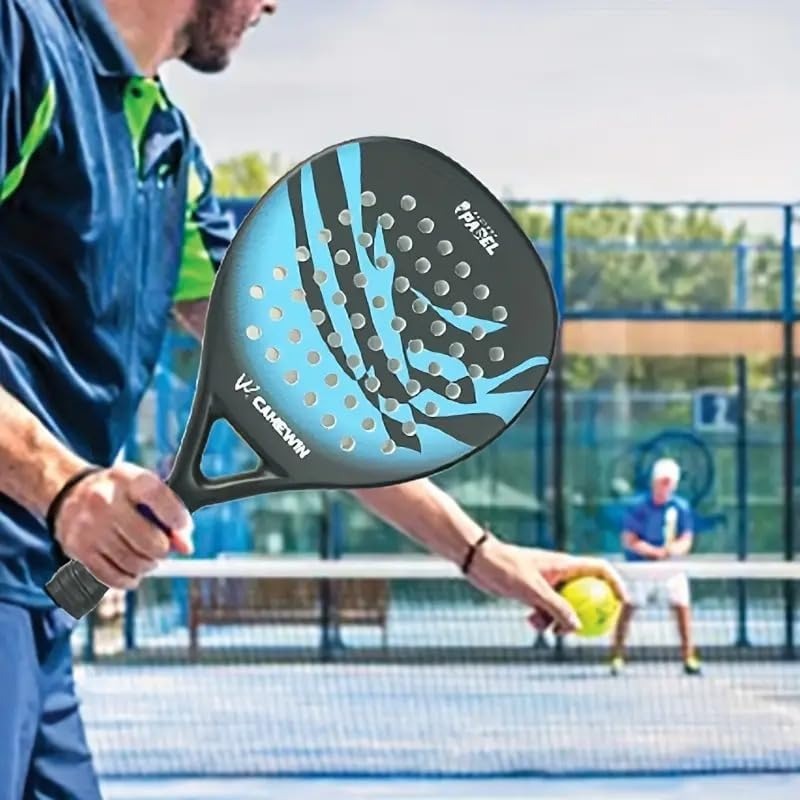 Durable men's paddle tennis racket made with carbon fiber. Comes with comfortable grip & protective bag.