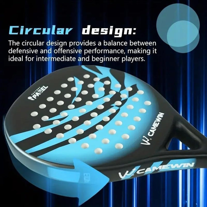 High-performance carbon fiber paddle tennis racket for men. Features superior control and a strong grip.