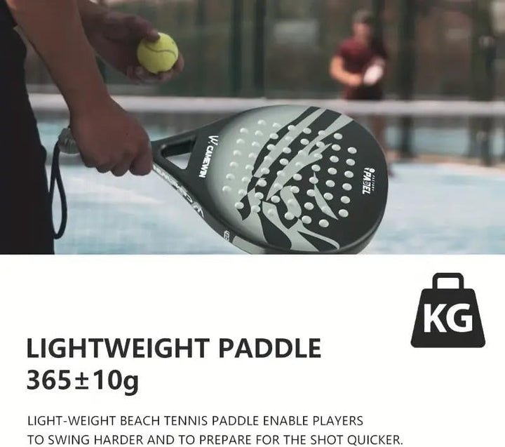 Men's sports carbon fiber tennis racket with ergonomic grip and protective carrying bag for easy transport.