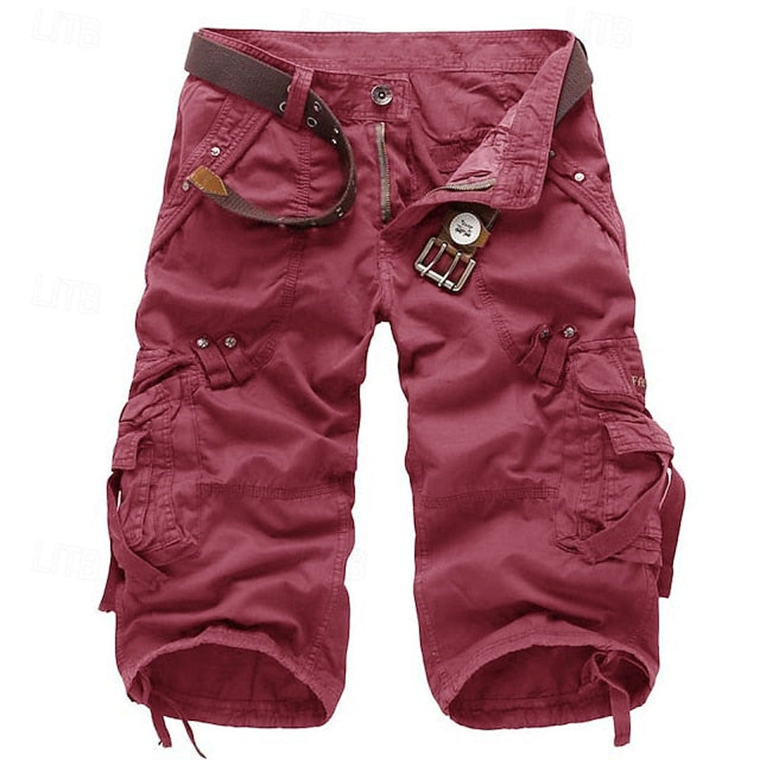 Men's cargo shorts, straight fit, with multiple functional zip pockets. Ideal for casual wear & summer style.