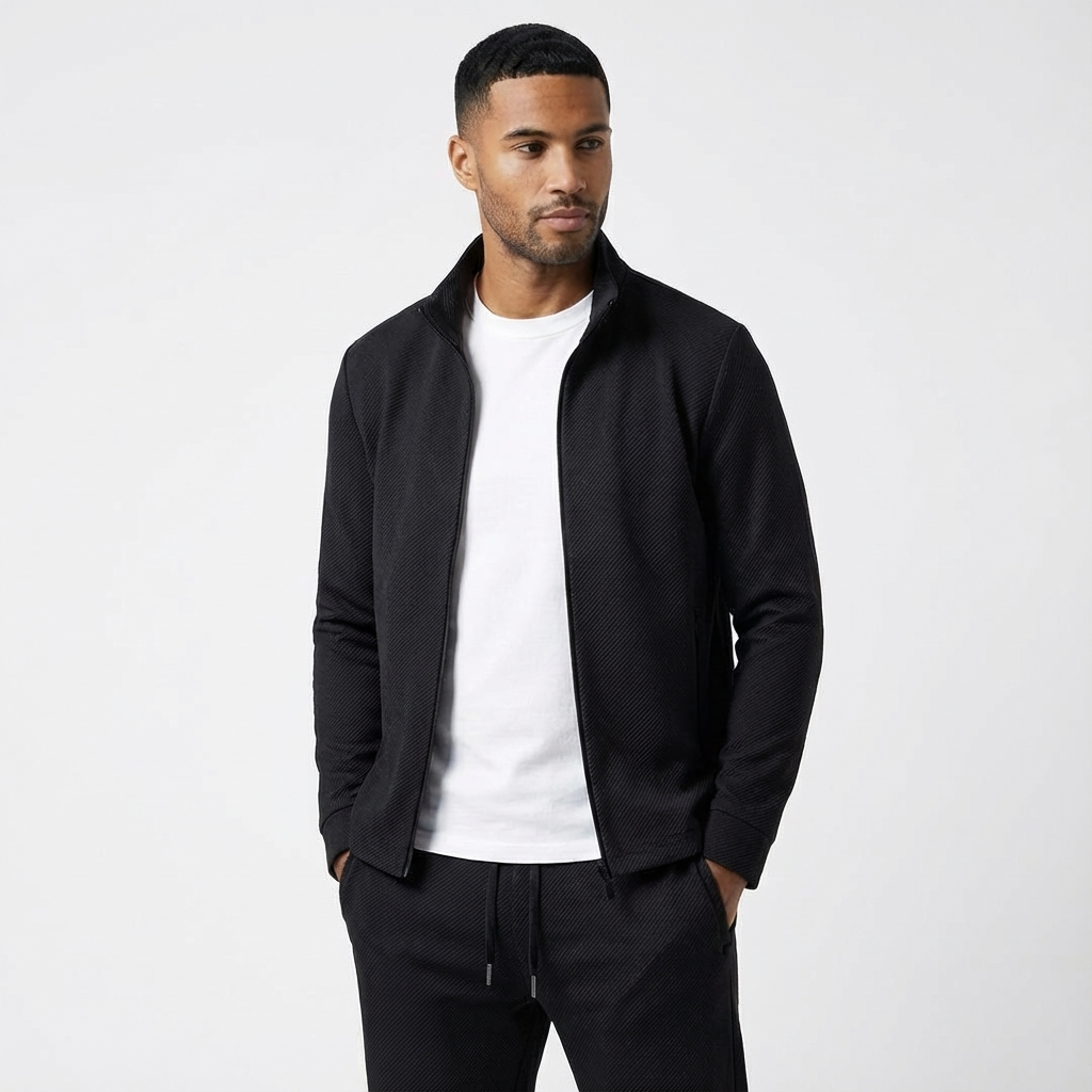 Men's Casual 2-Piece Tracksuit Set with Zip Jacket