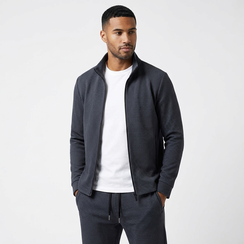 Men's Casual 2-Piece Tracksuit Set with Zip Jacket