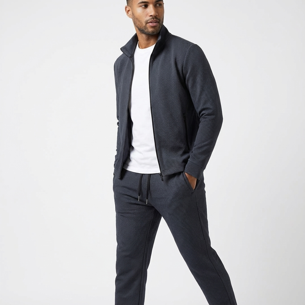 Men's Casual 2-Piece Tracksuit Set with Zip Jacket