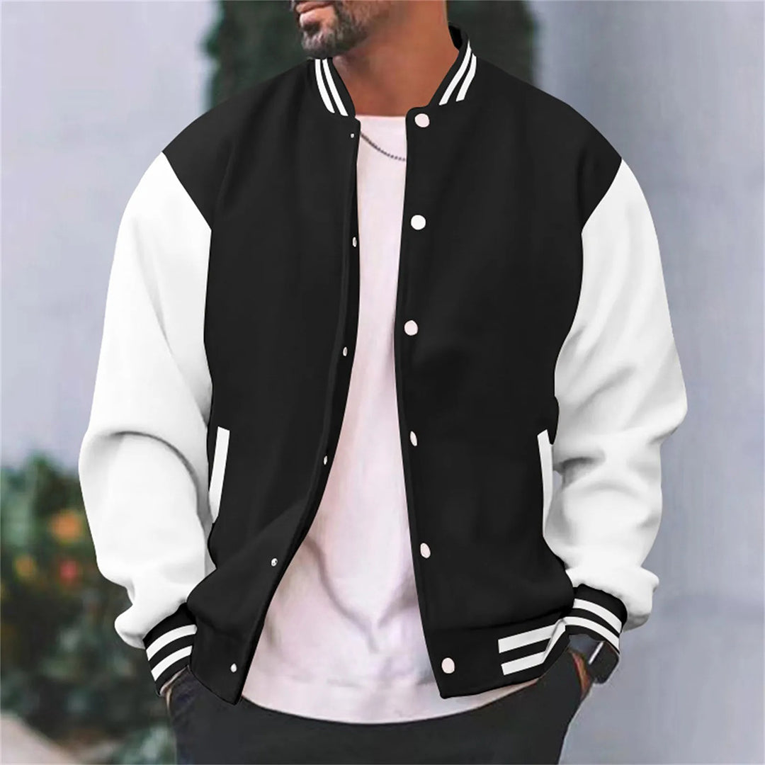Men's casual baseball jacket for autumn. Stylish fall outerwear, perfect for everyday wear.