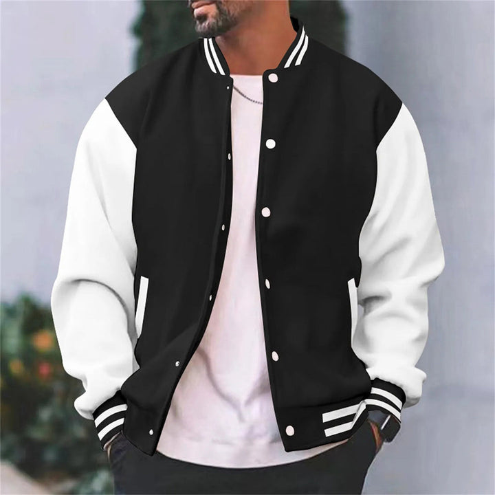 Men's casual baseball jacket for autumn. Stylish fall outerwear, perfect for everyday wear.