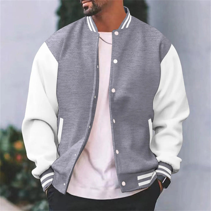 Stylish men's baseball jacket with snap buttons. Essential casual outerwear for autumn & fall.