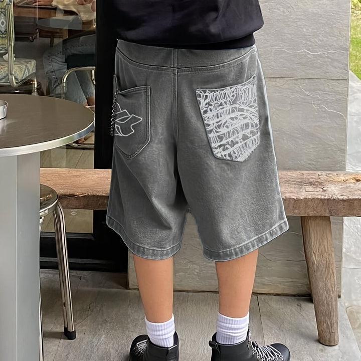 Streetwear style denim shorts with eye-catching floral accents