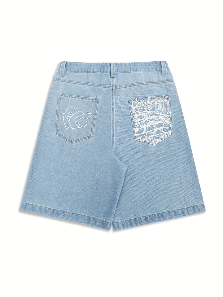 Comfortable loose fit denim shorts with attractive floral stitching