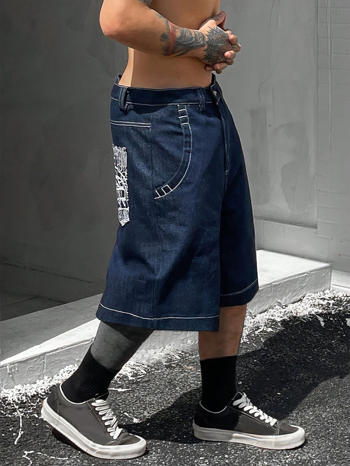 Summer fashion: Men's denim shorts with trendy floral embroidery