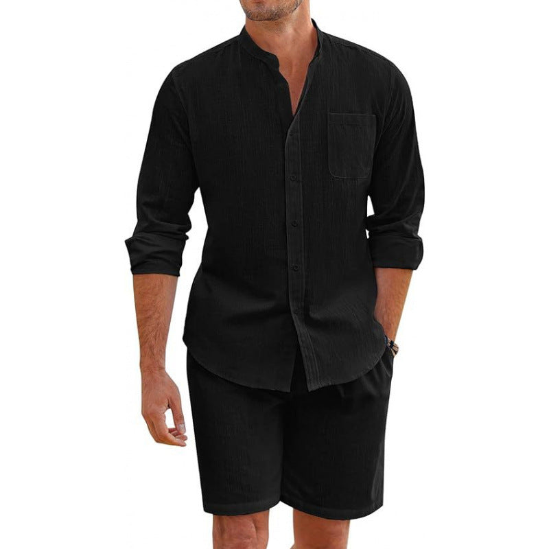Men's short sleeve casual shirt & matching shorts set, a go-to summer outfit for effortless style.