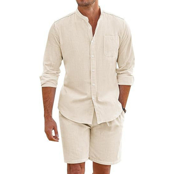 Effortless men's two-piece casual summer outfit, a stylish shirt & shorts set ideal for beach & vacations.