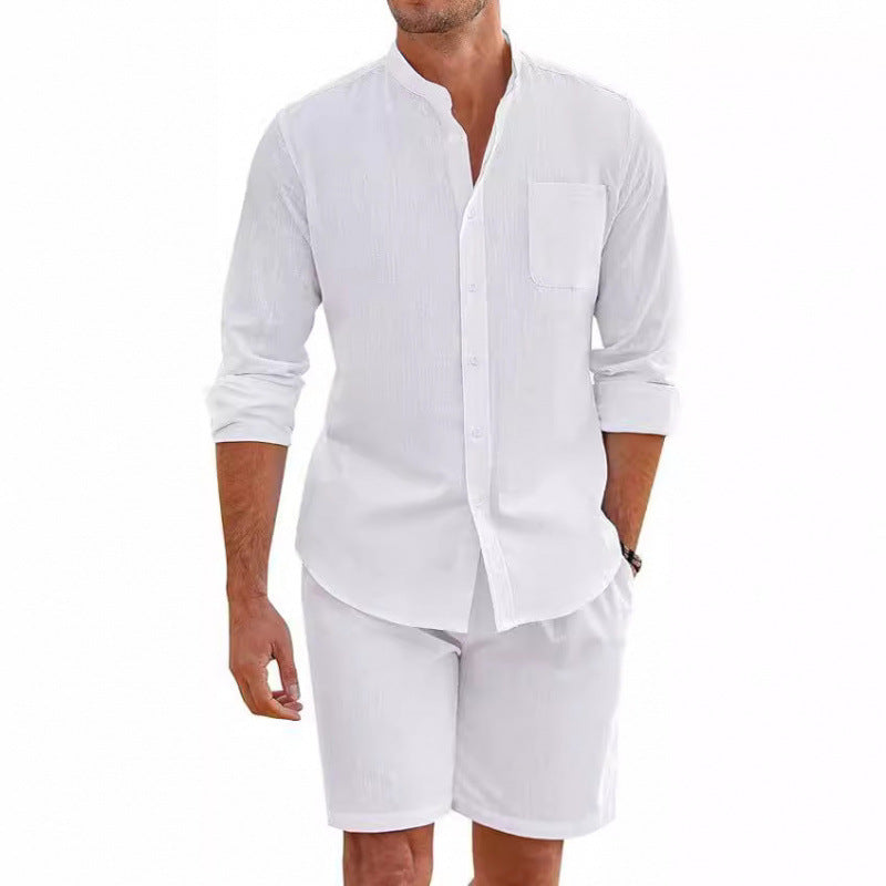 Men's summer casual set: short sleeve shirt & shorts. Perfect for beach, vacation, or warm weather.